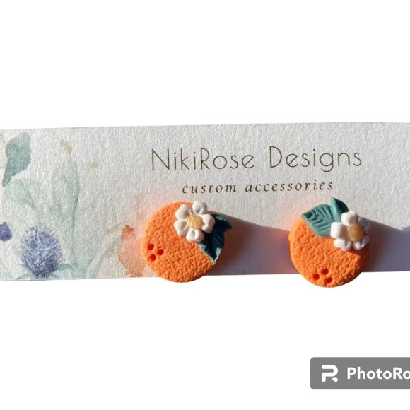 Oranges Clay Stud Earrings, New - Picture 1 of 2